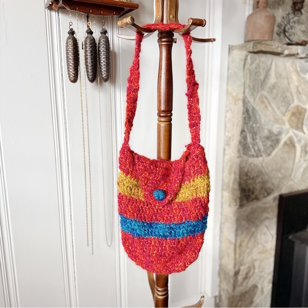 Handcrafted Mohair Multicolor Knit Sling Hobo Shoulder Bag